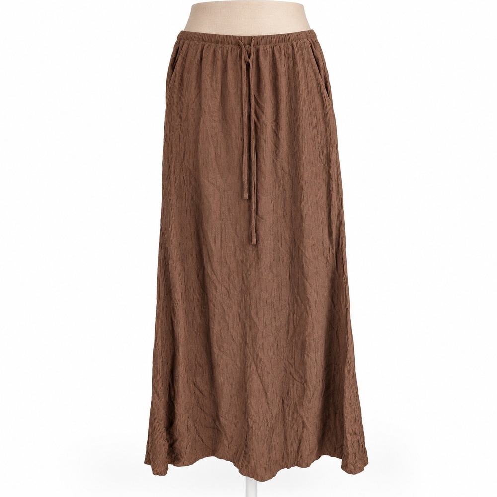 Zara Crinkle Broomstick Maxi Skirt Size M Brown Boho Pockets Indie Fairy Grunge